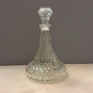 Vintage Pressed Glass Captain's Decanter w/ Stopper Ship Genie Diamond 11"x7"